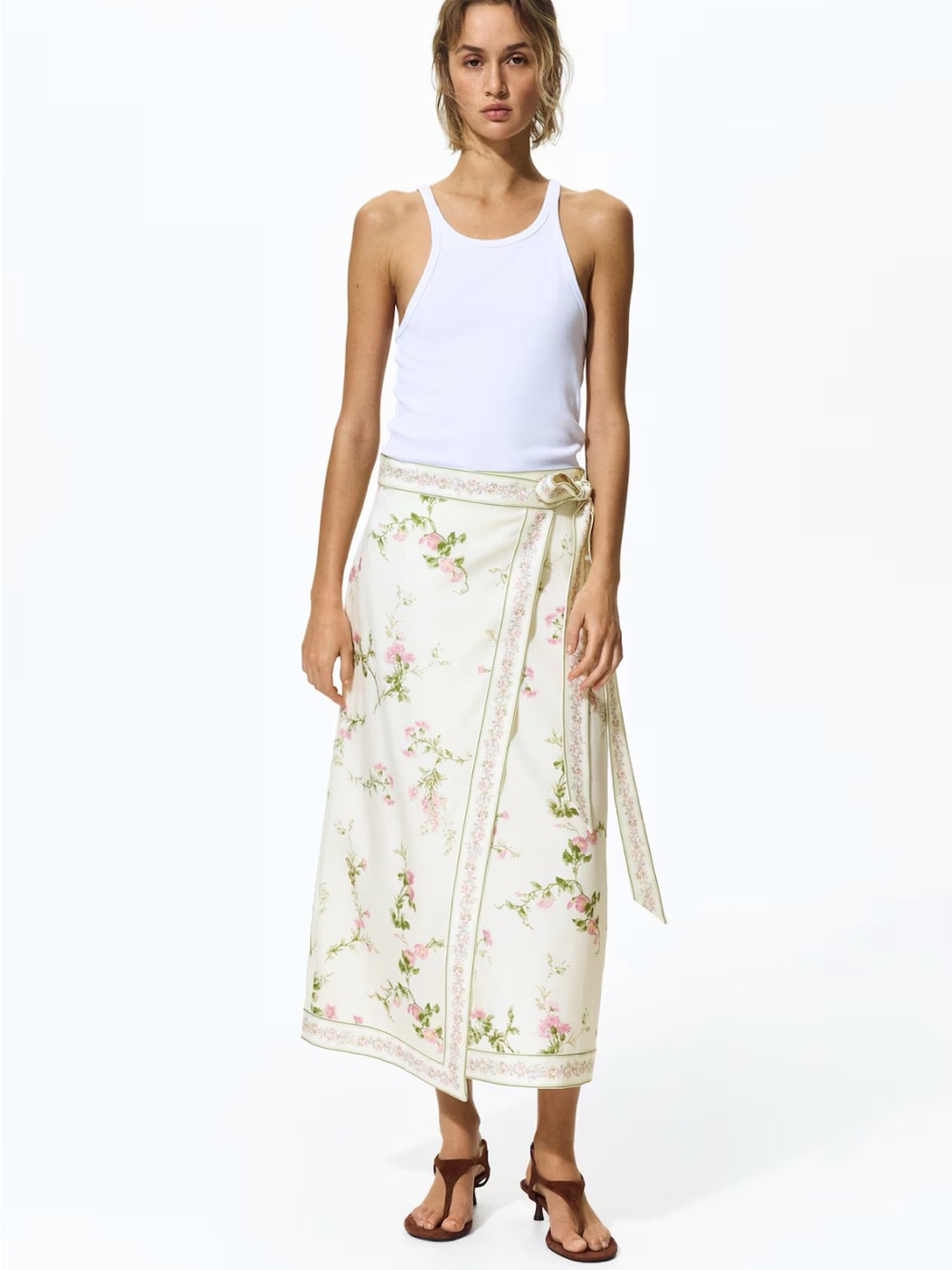 H&M Wrap Midi Skirt in Cream
